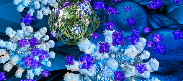 Illustration of a cytokine storm response to infection with the coronavirus SARS-CoV-2.