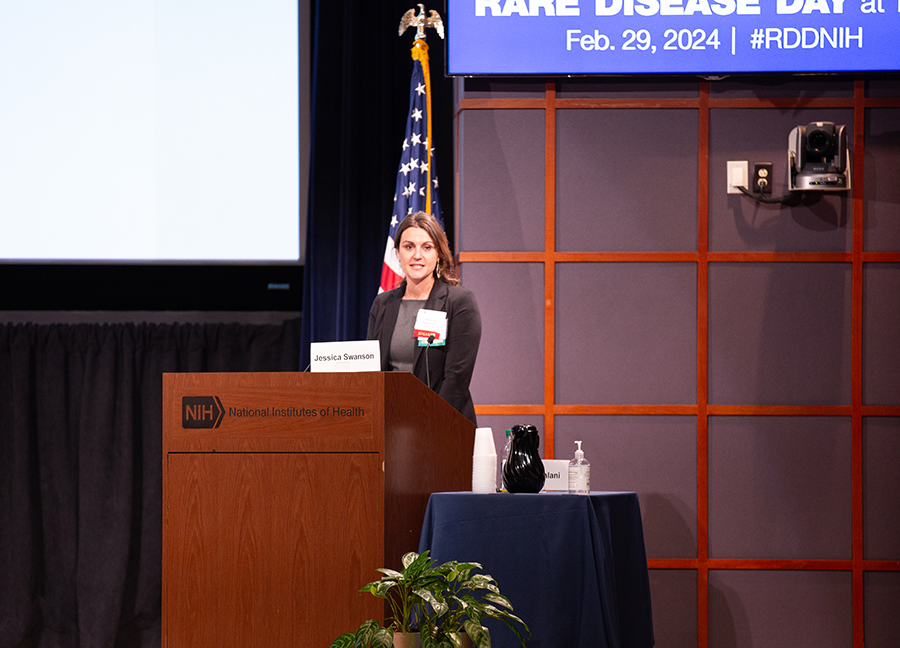 Jessica Swanson shares about her family’s journey to diagnosis at Rare Disease Day at NIH.