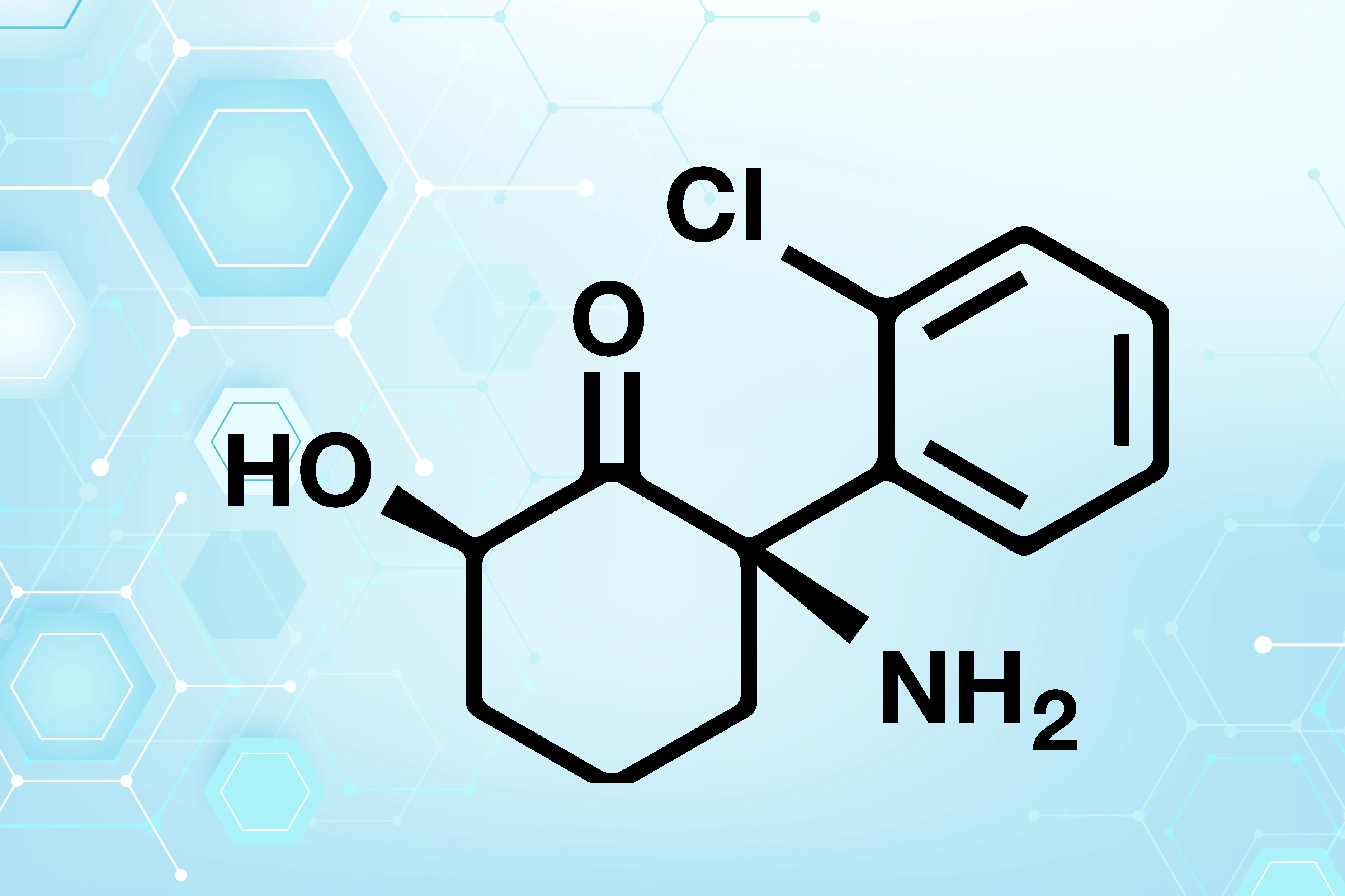 Image shows the chemical structure of (2R,6R)-hydroxynorketamine.