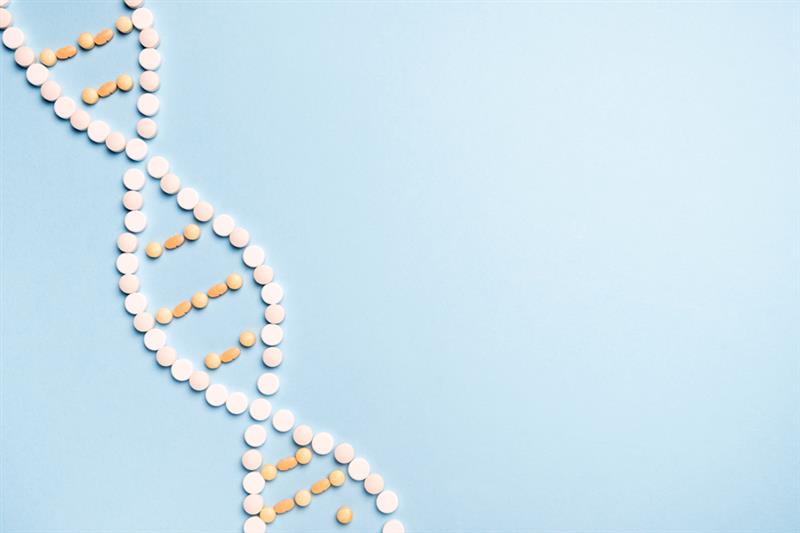 Pills in the shape of a DNA strand.
