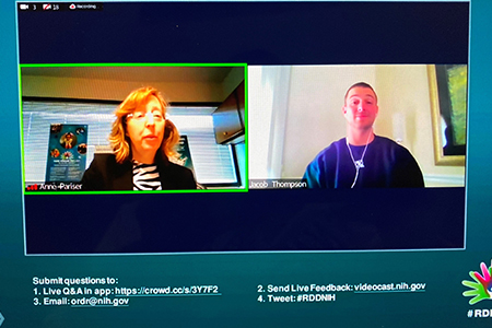 Screenshot of Anne R. Pariser and Jacob Thompson talking over video.